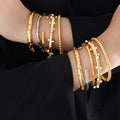Gold Steel Bamboo Bead Pearl Zircon Open Cuff Bracelets view 4