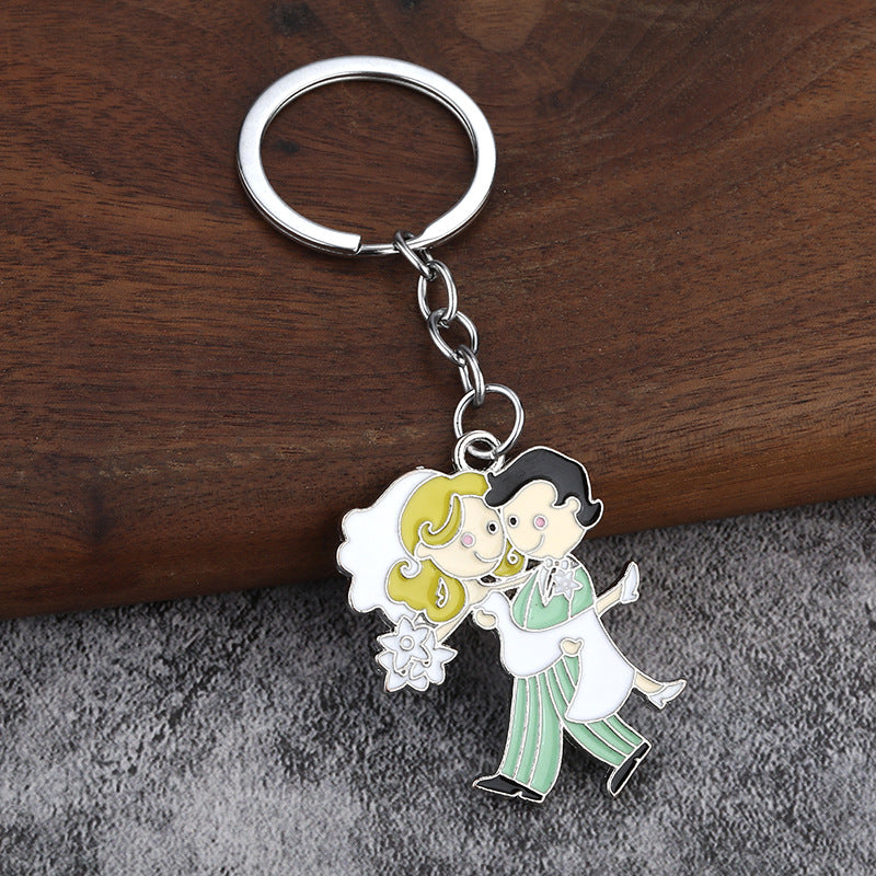 Bride and Groom Enamel Keychain, Cute Couple Metal Bag Charm