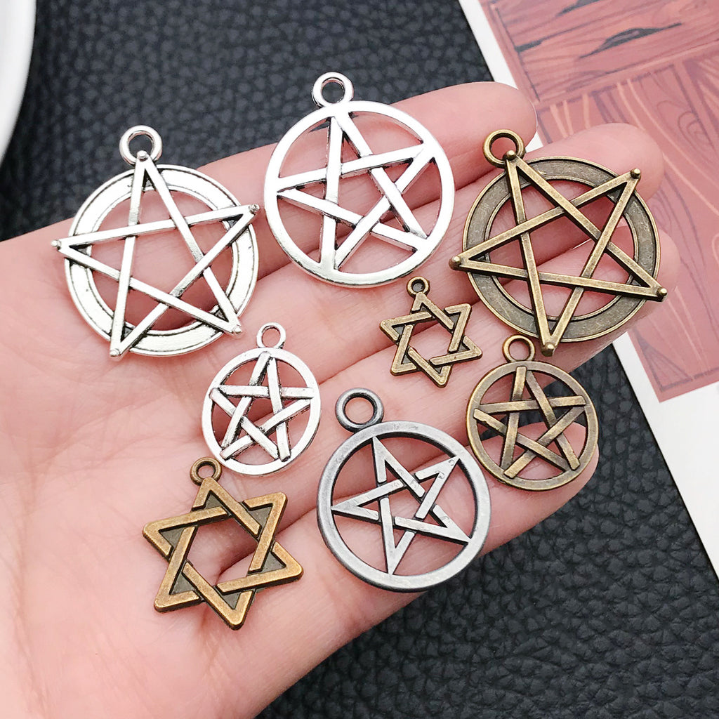 Vintage Zinc Alloy Tarot Card Pentagram Star Charm Pendant for DIY Necklace Bracelet