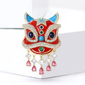 Colorful Lion Dance Mask Brooch With Crystal Dangles view 2