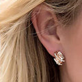 Crystal Leaf Wrap Huggie Earrings In Three Colors Polished Metal Jewelry view 4