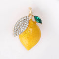 Yellow Lemon Enamel Brooch With Clear and Green Crystal Leaves view 4