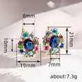 Gold Tone Floral Enamel Blue Oval Center Stud Earrings view 4