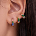 Gold Double Row Zircon U-Huggie Earrings Multi Size view 2