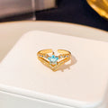 Gold Open Adjustable V Band Star Heart Crystal Rings view 6