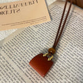 Brown Cord Stone Bag Charm Pendant Necklace Gold Hardware view 8