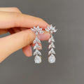White Gold Marquise Flower Cascade Pear Drop Earrings view 3