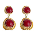 Gold Wine Red Cabochon Double Drop Earrings Twisted Frames view 5