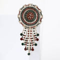Round Crystal Medallion Fringe Brooch in Multicolor Gold view 2