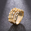 Multi-Rail Round Clear Stone Extra-Wide Ring In Gold Tone view 2
