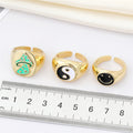 Gold Tone Enamel Smiley, Yin Yang and Mushroom Adjustable Rings view 5