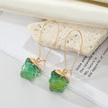 Gold Tone Irregular Resin Stone Long Hook Earrings in Two Colors view 3