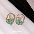 Pastel Garden Floral Oval Stud Earrings With Gold Trim view 2
