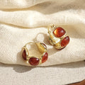 Red Cabochon Textured Gold Tone Wide Hoop Earrings view 3