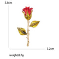 3D Rose Bud Brooch with Gold Leaves in Red or Blue view 5