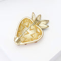 Gold Tone Strawberry Brooch with Red Stones and Green Leaves view 4