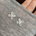 Clear Crystal Four Petal Flower Stud Earrings Fashion Jewelry view 3