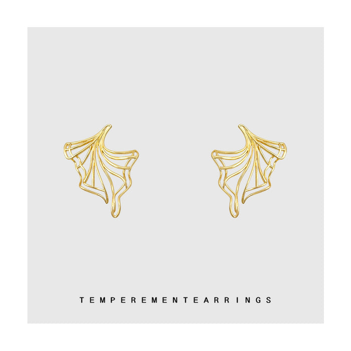 Gold Tone Geometric Skirt Swing Art Earrings Post Clip