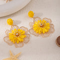 Seven Color Woven Flower and Gold Wire Statement Earrings view 6