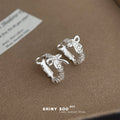 Silver Tone Hollow Bow Pearl Textured Huggie Hoop Earrings view 4