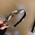 Black Tweed Braided Headband With Pearl Like Bead Strands view 6