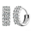 Silver Tone Multi Row Clear Stone Huggie Hoop Earrings view 2