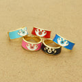 Gold Tone Wide Enamel Hamsa Evil Eye Adjustable Rings in Five Colors view 1