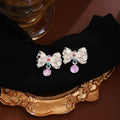 Clear Bow Lavender Bead Dreamy Statement Stud Earrings view 2