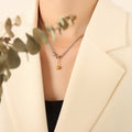 Steel Curb Chain Gold Ball U-Bar Toggle Pendant Necklace view 4