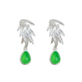 Silver Tone Layered Bamboo Leaf And Green Teardrop Stud Earrings view 5