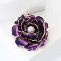Layered Peony Brooch In Metal With Colored Enamel Petals With A Central Faux Pearl view 3
