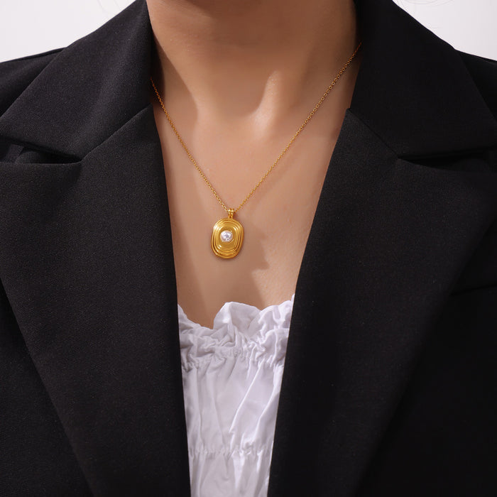 Concentric Oval Pearl Pendant Necklace Gold Silver