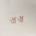 Rose Gold Pink Cabochon Bunny Rabbit Ear Stud Earrings view 4