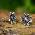 Sunflower Stud Earrings in Antique Silver-Tone Metal Jewelry view 1