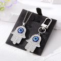 Gold and Silver Tone Crystal Hamsa Evil Eye Necklaces and Keychains view 3