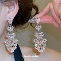 Pale Pink Crystal Leaf Cluster Statement Drop Earrings view 1