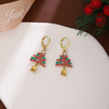 Red Green Christmas Tree Gold Tone Bell Huggie Earrings view 4