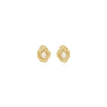 White and Aqua Oval Stone Look Gold Tone Stud Earrings view 5