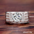 Round Clear Solitaire Geometric Wide Signet Ring In Silver Tone view 5