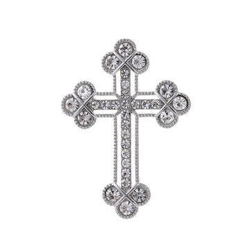 Silver Tone Cross Metal Brooch Pin for Jackets and Lapels