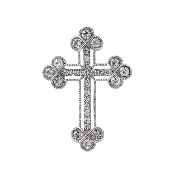 Silver Tone Cross Metal Brooch Pin for Jackets and Lapels