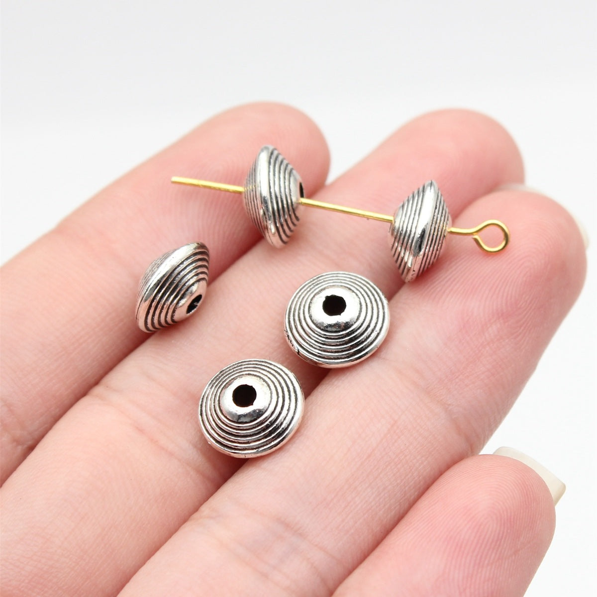 10x10x5.5mm 1.35g Multicolor Zinc Alloy Conical Round Ring Pattern Spacer Double Sided Beads for DIY Jewelry Making