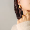 Chunky Smooth C-Shaped Metal Hoop Stud Earrings Gold Steel view 3
