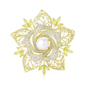 Gold Tone Filigree Flower Brooch with White Pearl Center view 1
