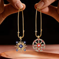 Gold Tone Rhinestone Evil Eye Medallion Safety Pin Brooches in Nine Designs view 1