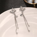 Silver Crystal Butterfly Dual Chain Tassel Drop Earrings view 2