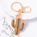 Rhinestone Cactus Flower Keychain Metal Plant Bag Charm view 3