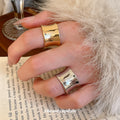 Wide Polished Open Cuff Metal Rings Gold and Silver Tone view 3