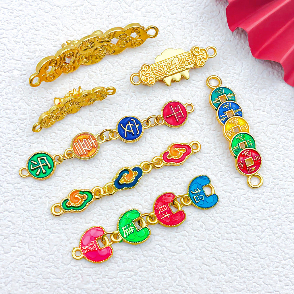 Enamel Zinc Alloy Five Emperors Coin Peace Joy connector charms for DIY bracelets necklaces