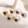 Tiger Eye C-Hoop Earrings And Open Bypass Stone Rings view 2